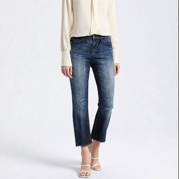 COH Citizens of Humanity DANI Cropped Straight Leg Jeans Raw Hem Dark Blue Denim - Picture 4 of 13